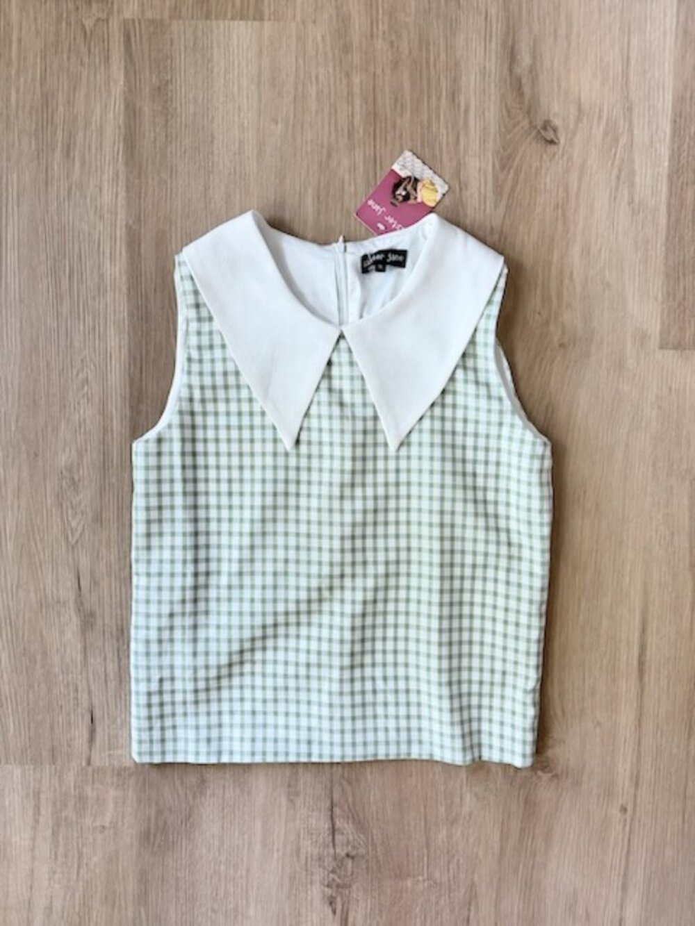 Sister Jane Sage Gingham Collar Top NWT